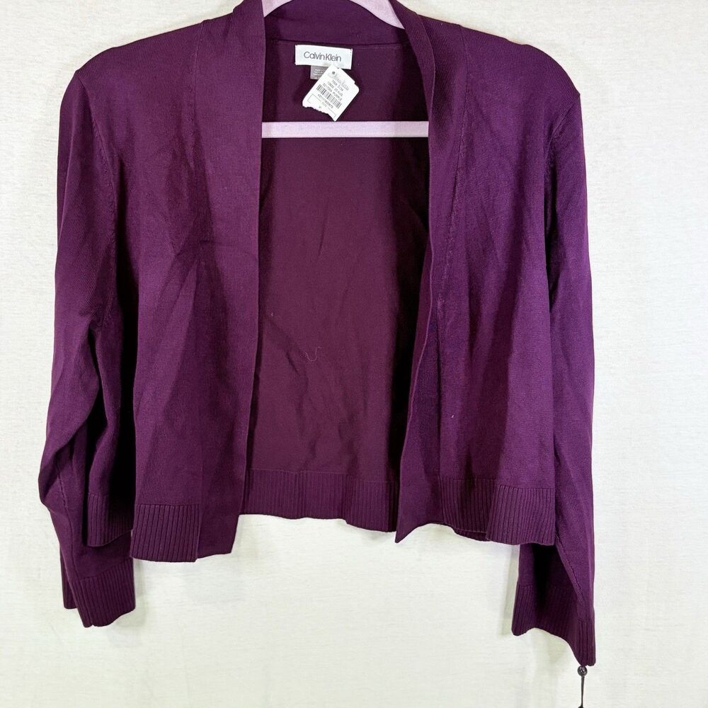 NWT Calvin Klein Purple Open-Front Cropped Sweater Cardigan Women’s Size XL